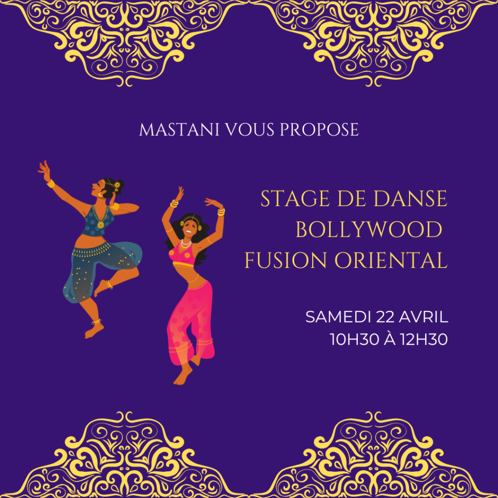 stage de danse bollywood fusion oriental samedi 22 avril  à Lille de 10h30 à 12h30